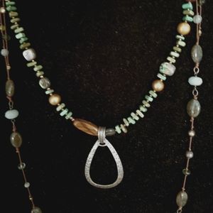 Silpada Beaded Necklace Sterling Hammered Pendant